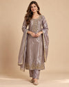 Mauve Tissue Silk Embroidered Kurta Set with Dupatta