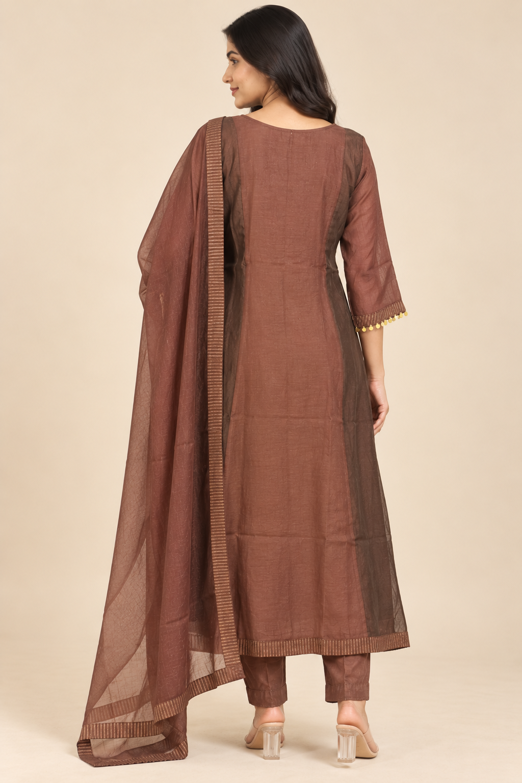 Wine Chanderi Cotton Anarkali Kurta Set with Dupatta
