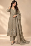 Taupe Cotton Embroidered Kurta Set with Dupatta