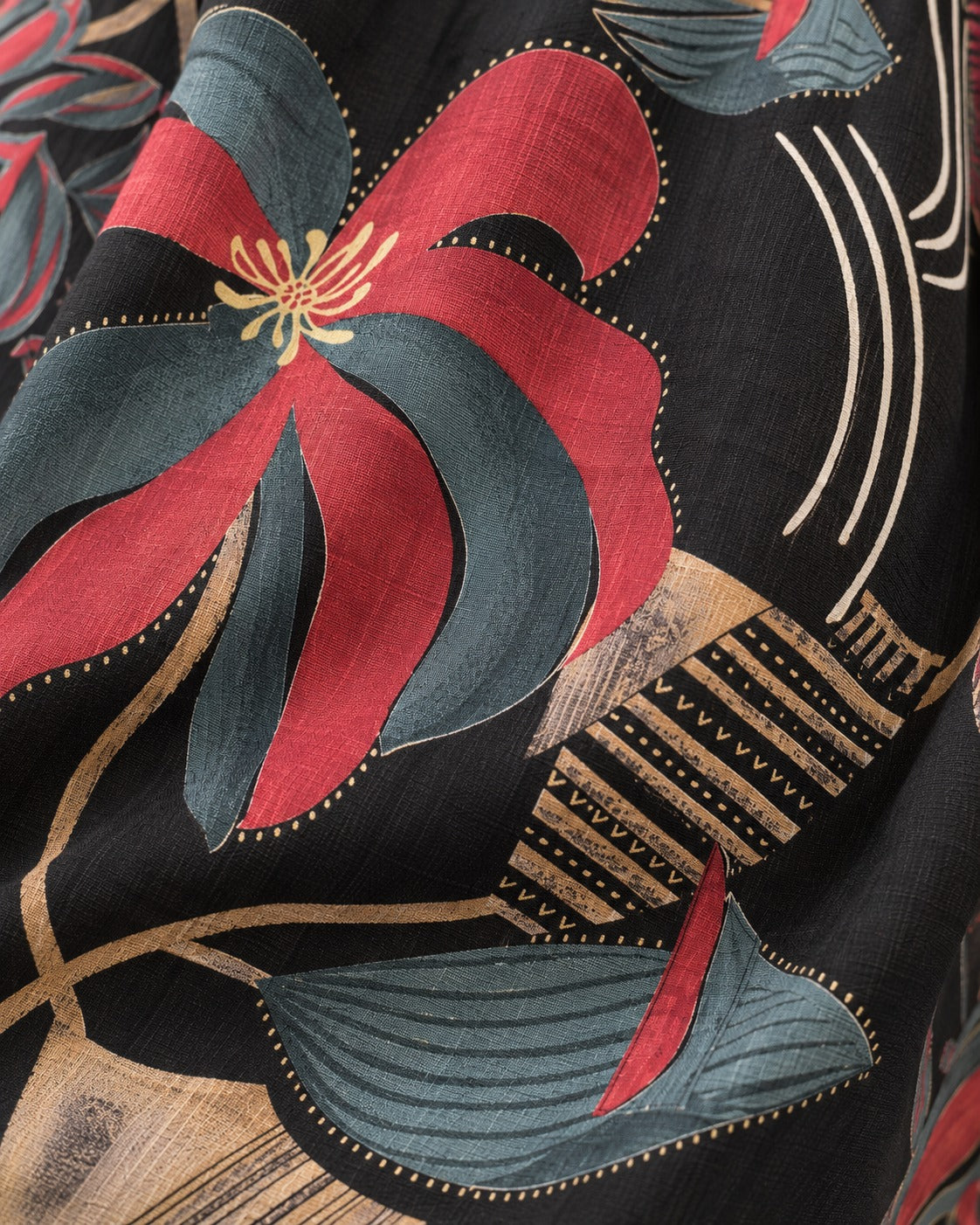 Black Abstract Floral Printed Cotton Kurta Set with Pants & Dupatta